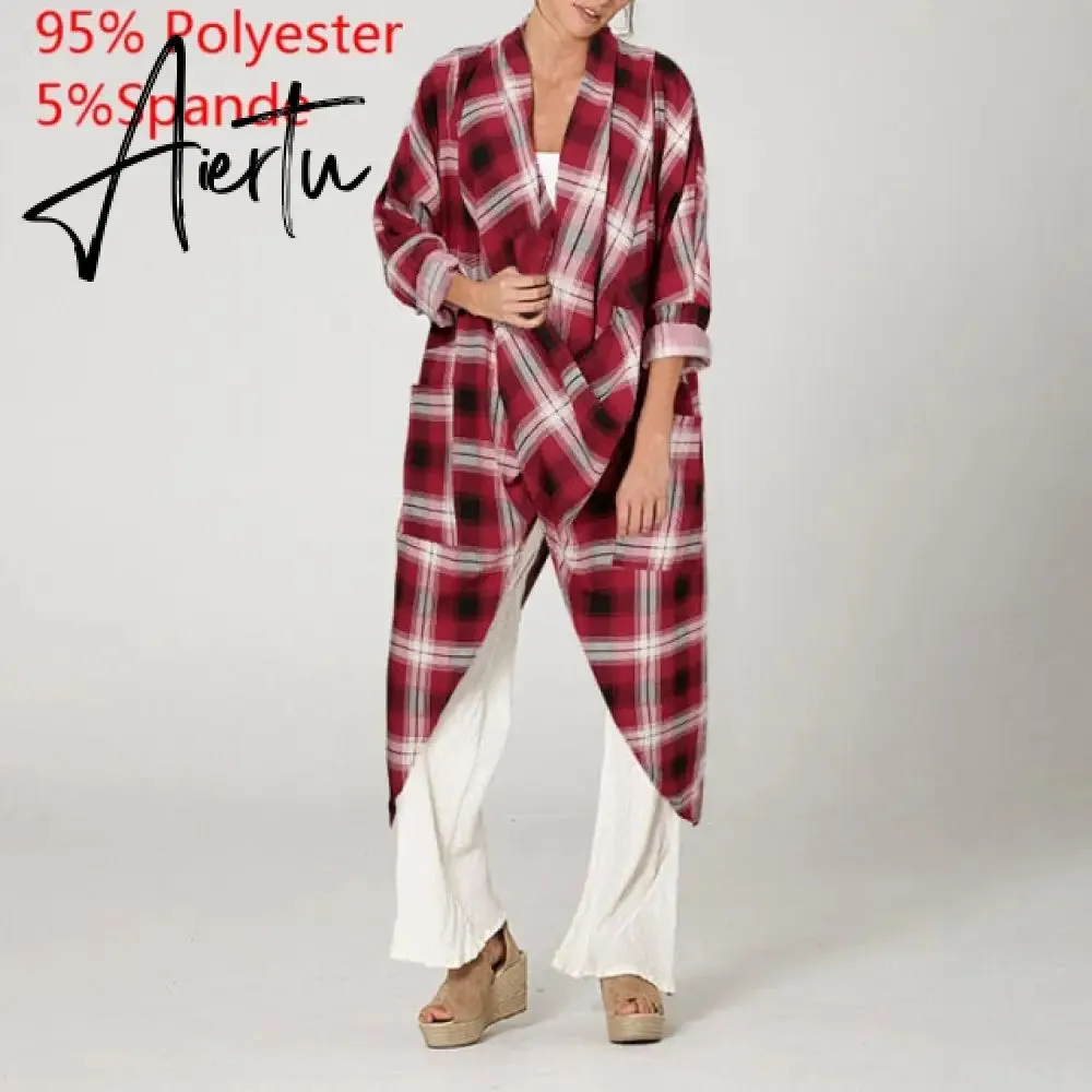 Aiertu Celmia Oversized Women Tops and Blouse Autumn Vintage Long Shirts Casual Cowl Neck Long Sleeve Asymmetric Hem Party Blusas
