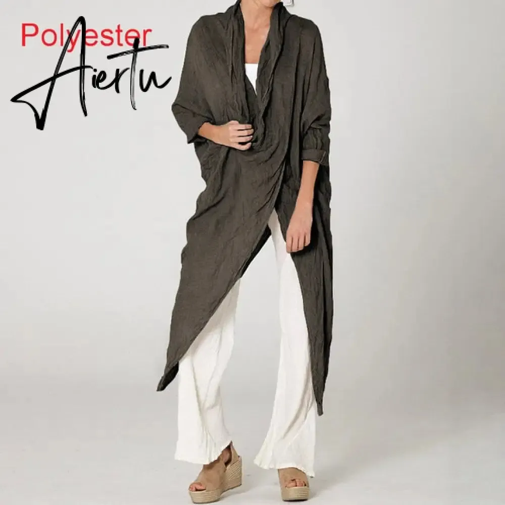 Aiertu Celmia Oversized Women Tops and Blouse Autumn Vintage Long Shirts Casual Cowl Neck Long Sleeve Asymmetric Hem Party Blusas