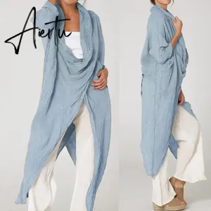 Aiertu Celmia Oversized Women Tops and Blouse Autumn Vintage Long Shirts Casual Cowl Neck Long Sleeve Asymmetric Hem Party Blusas