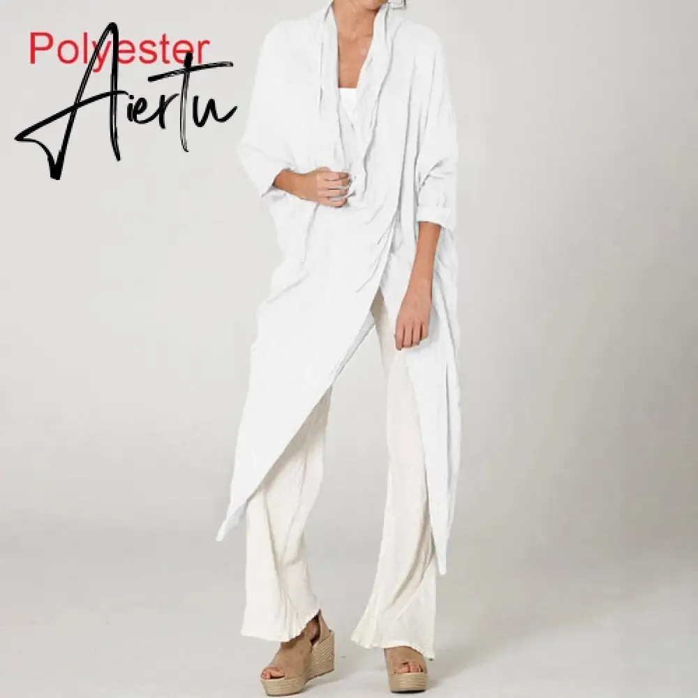 Aiertu Celmia Oversized Women Tops and Blouse Autumn Vintage Long Shirts Casual Cowl Neck Long Sleeve Asymmetric Hem Party Blusas