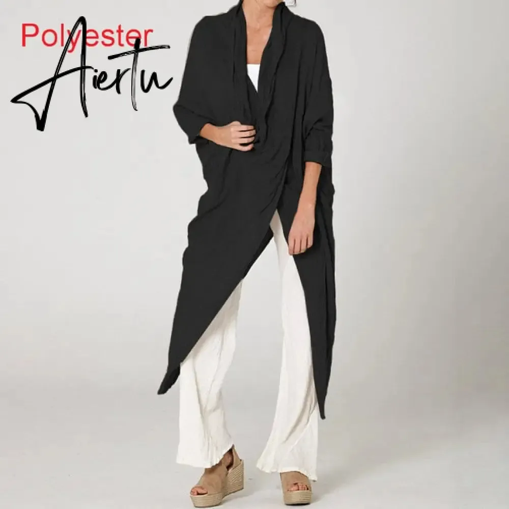 Aiertu Celmia Oversized Women Tops and Blouse Autumn Vintage Long Shirts Casual Cowl Neck Long Sleeve Asymmetric Hem Party Blusas
