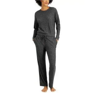 Alfani Women Dark Grey Rayon Soft Ribbed Sleepwear Wide Leg Pajama Set Size XS