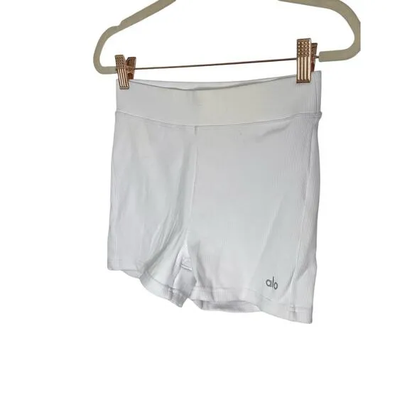 Alo Yoga Goddess Ribbed High Waist Hot Short Gym Workout Active White Size Small