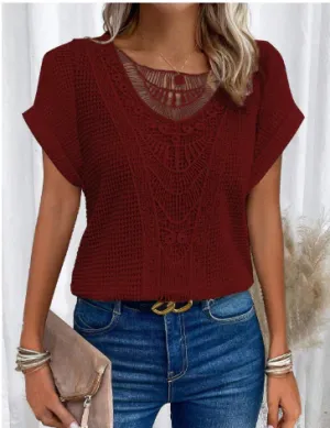 Amadis® | Women'S Stylish Embossed Blouse With Folded Sleeves