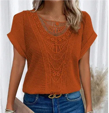 Amadis® | Women'S Stylish Embossed Blouse With Folded Sleeves