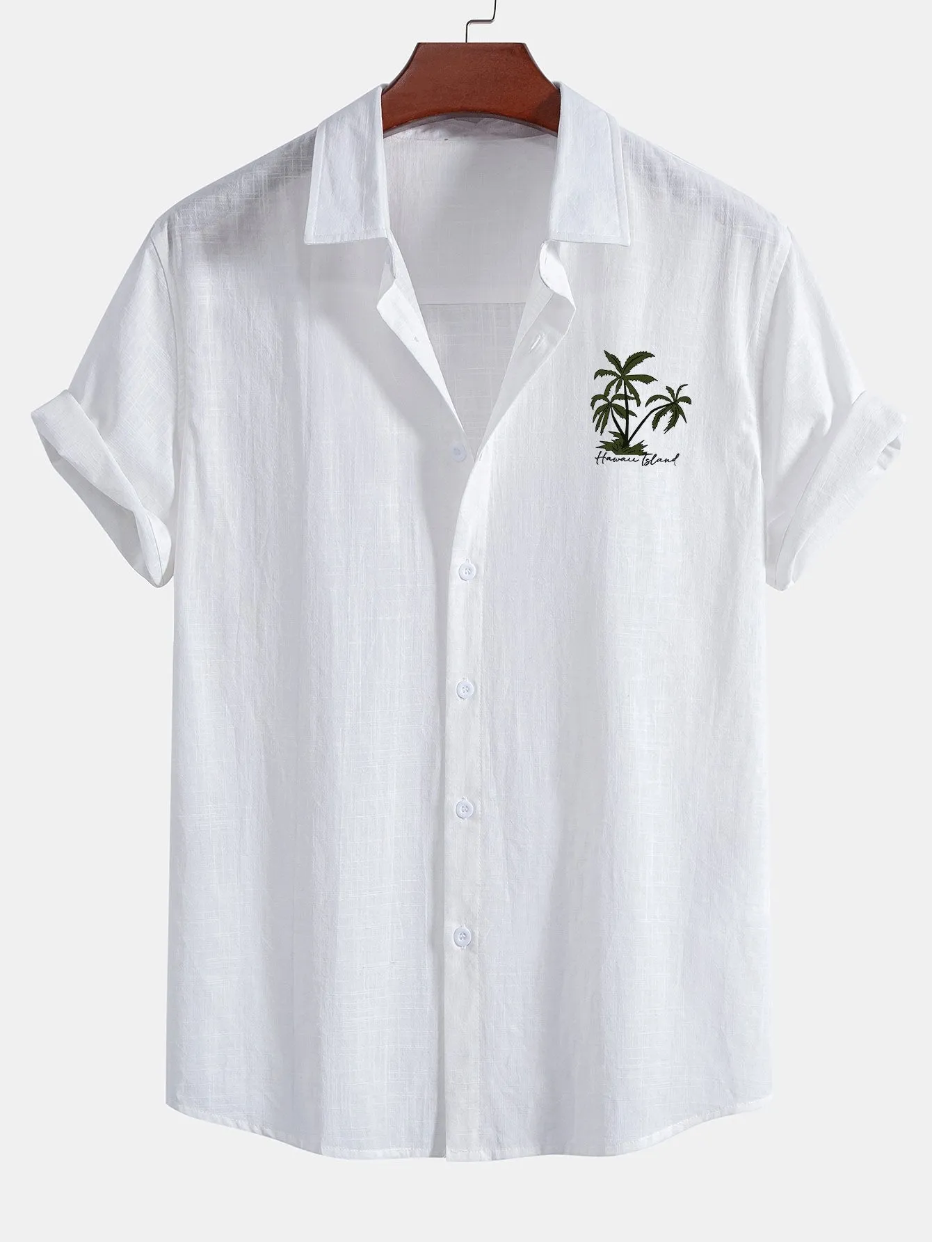 Amalbert® | Hawaii Palm Tree Print Linen Look Cotton Button Up Shirt