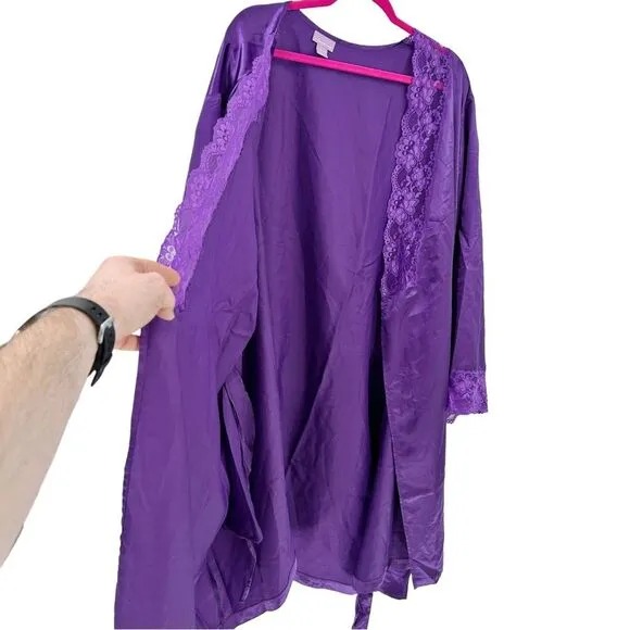 Amoureuse Plus Size The Luxe Satin Short Peignoir Set Plum Burst Purple Size 3X