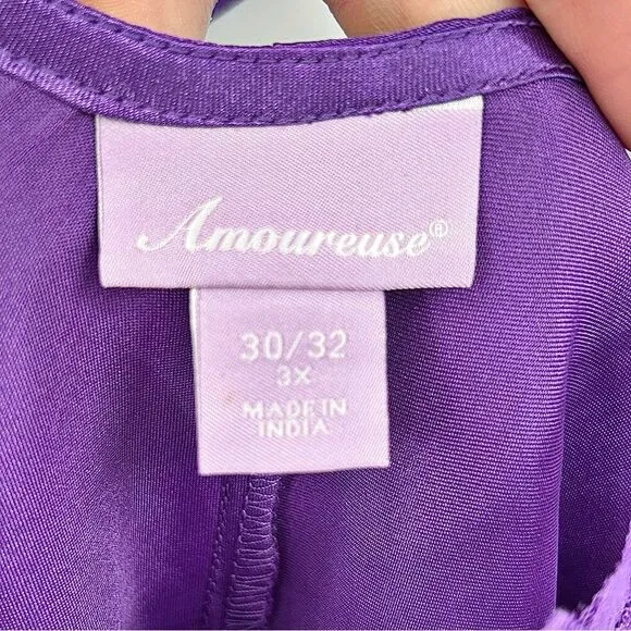 Amoureuse Plus Size The Luxe Satin Short Peignoir Set Plum Burst Purple Size 3X