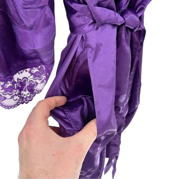 Amoureuse Plus Size The Luxe Satin Short Peignoir Set Plum Burst Purple Size 3X