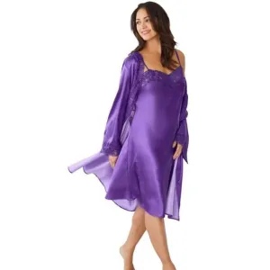 Amoureuse Plus Size The Luxe Satin Short Peignoir Set Plum Burst Purple Size 3X
