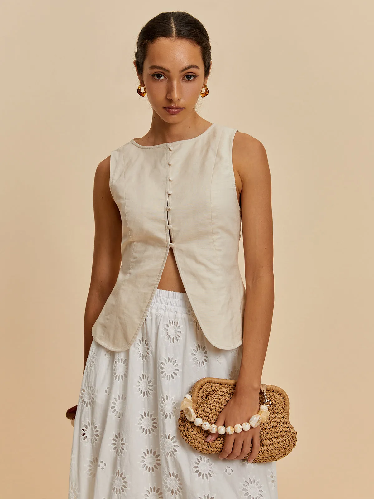 Anabella® | Casual Sleeveless Blouse Made Of Cotton And Linen