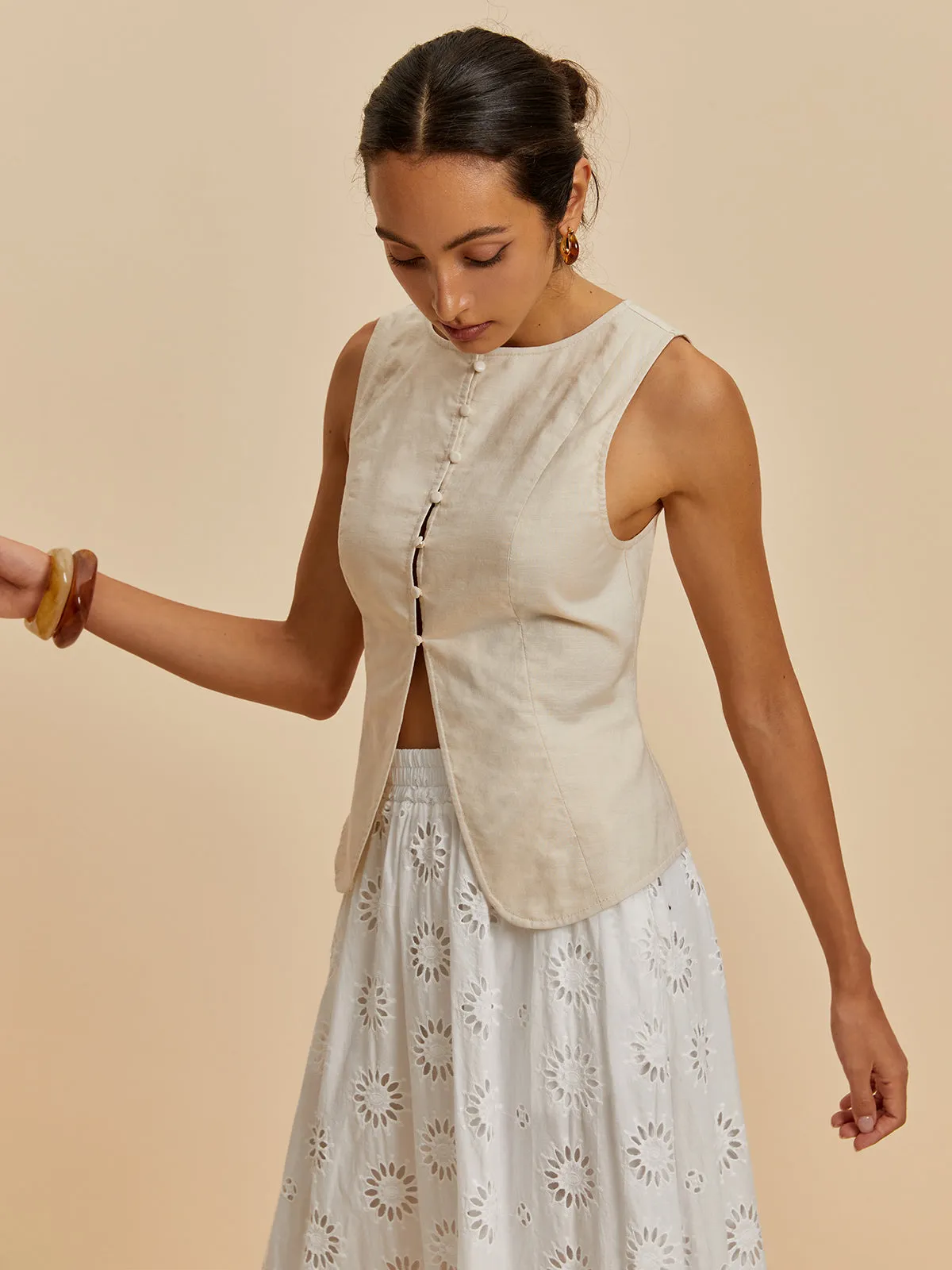 Anabella® | Casual Sleeveless Blouse Made Of Cotton And Linen