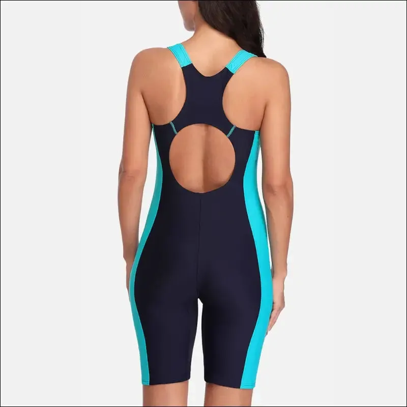 Anfilia one piece women pro sports swimwear boyleg knee-length sport swimsuit patchwork bikini