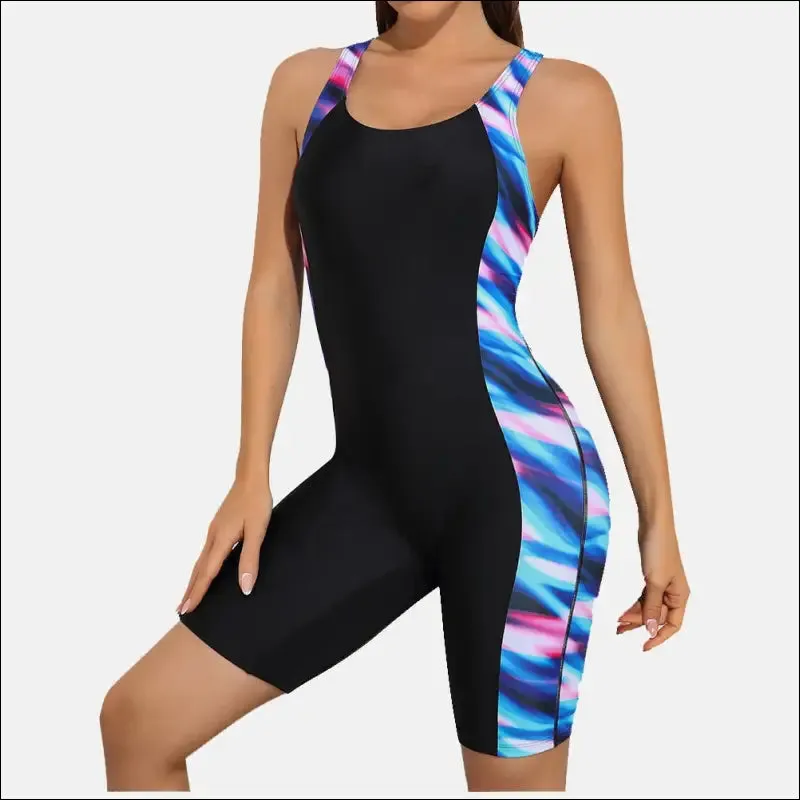 Anfilia one piece women pro sports swimwear boyleg knee-length sport swimsuit patchwork bikini