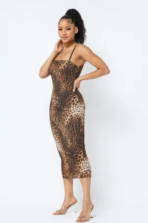 Animal Print Waist Side Cut Outs Midi Dress