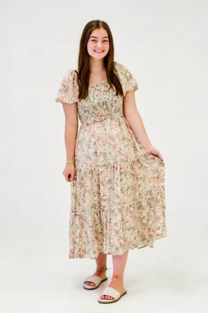 Antique Romantic Floral Dress in Pink