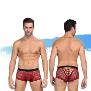 Ashella Lingerie Mica Lace Boxer Brief Red S/M