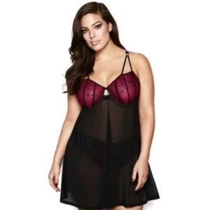 Ashley Graham lace sheer negligee babydoll lingerie