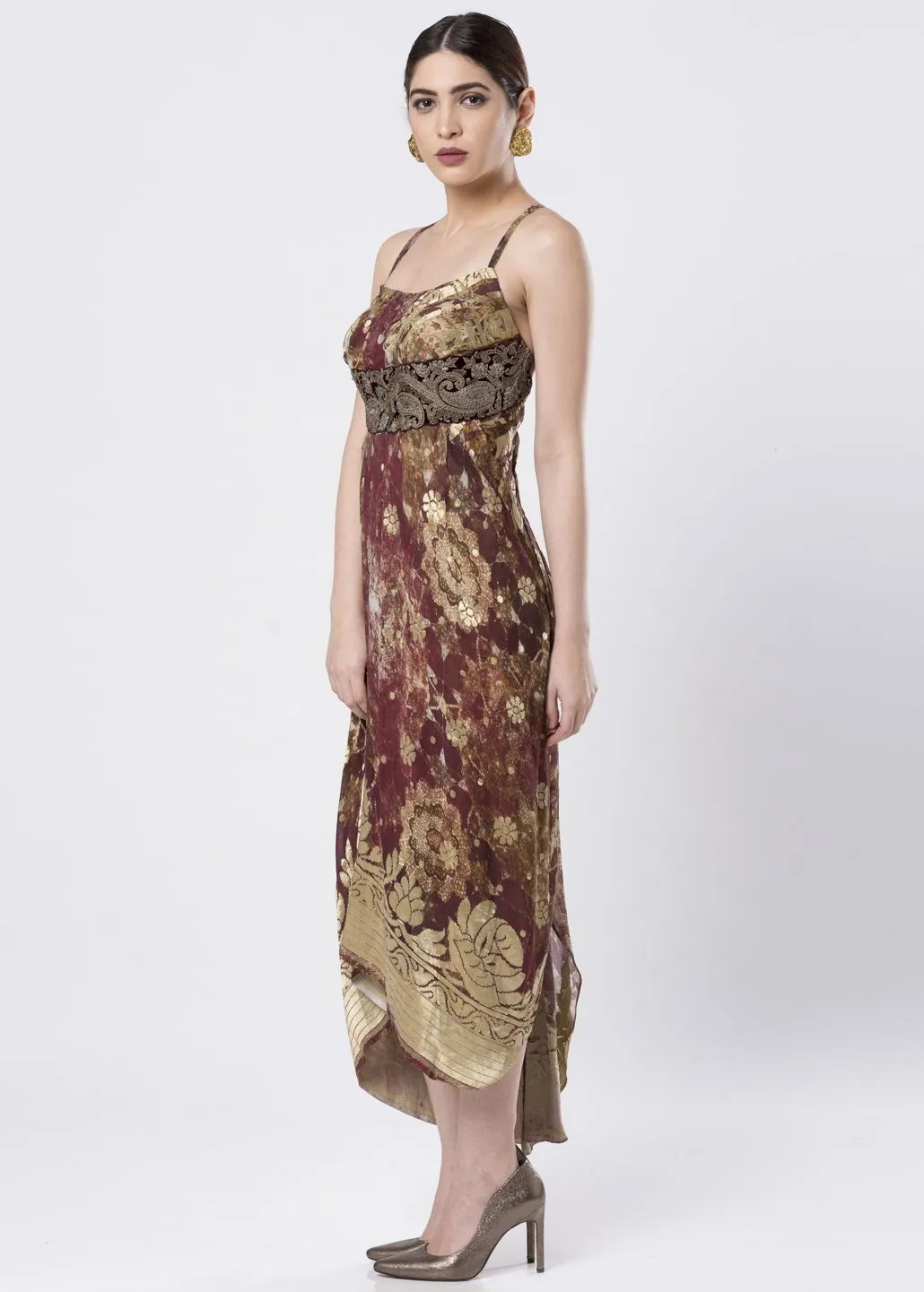 ASYMMETRICAL BROCADE DRESS