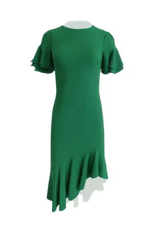 Asymmetrical Green Ruffle Dress