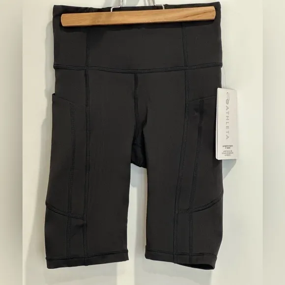 Athleta Ultimate Stash II 9” High Rise Black Biker Shorts Size XXS Workout New