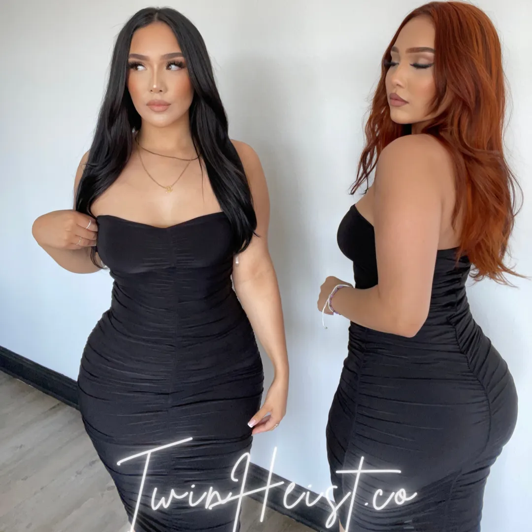 Azalia Ruched Midi Tube Dress (Black)