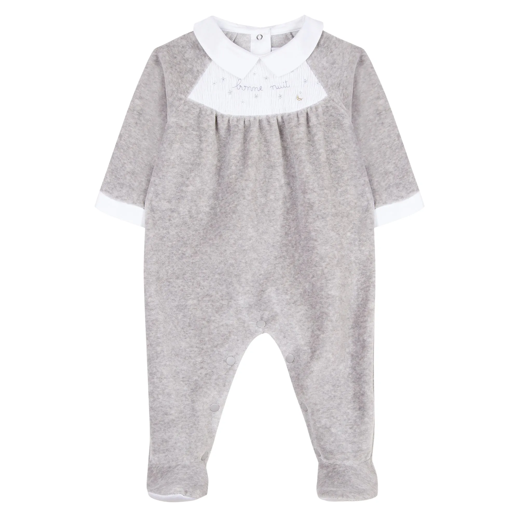 Baby “Bonne nuit” Velvet Sleepsuit
