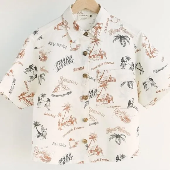Back beat co. M/L Hawaiian linen blend slightly cropped top