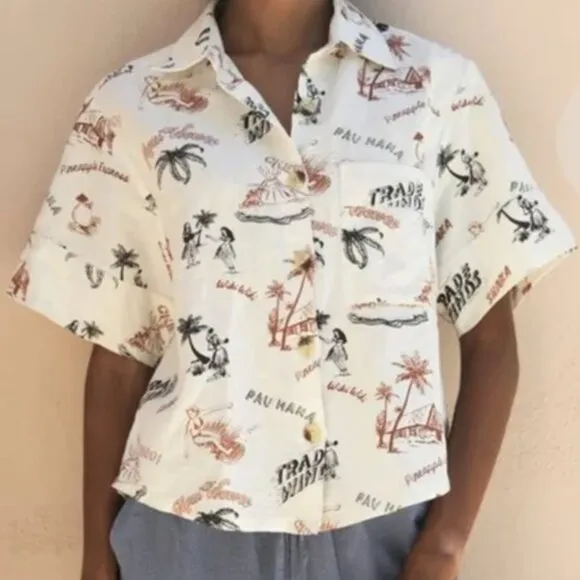 Back beat co. M/L Hawaiian linen blend slightly cropped top
