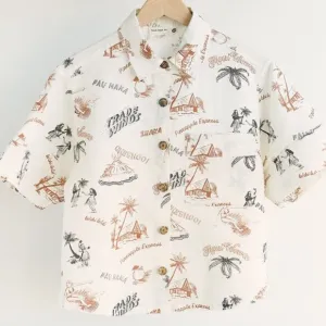 Back beat co. M/L Hawaiian linen blend slightly cropped top