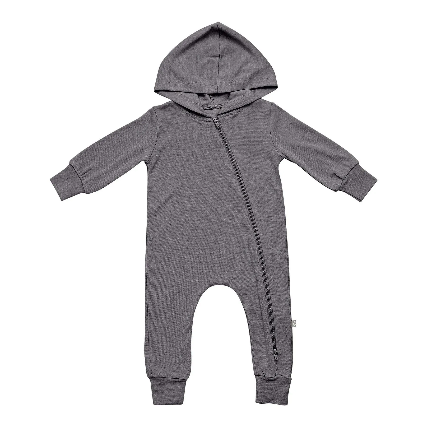 Bamboo Jersey Hooded Zippered Romper- Charcoal