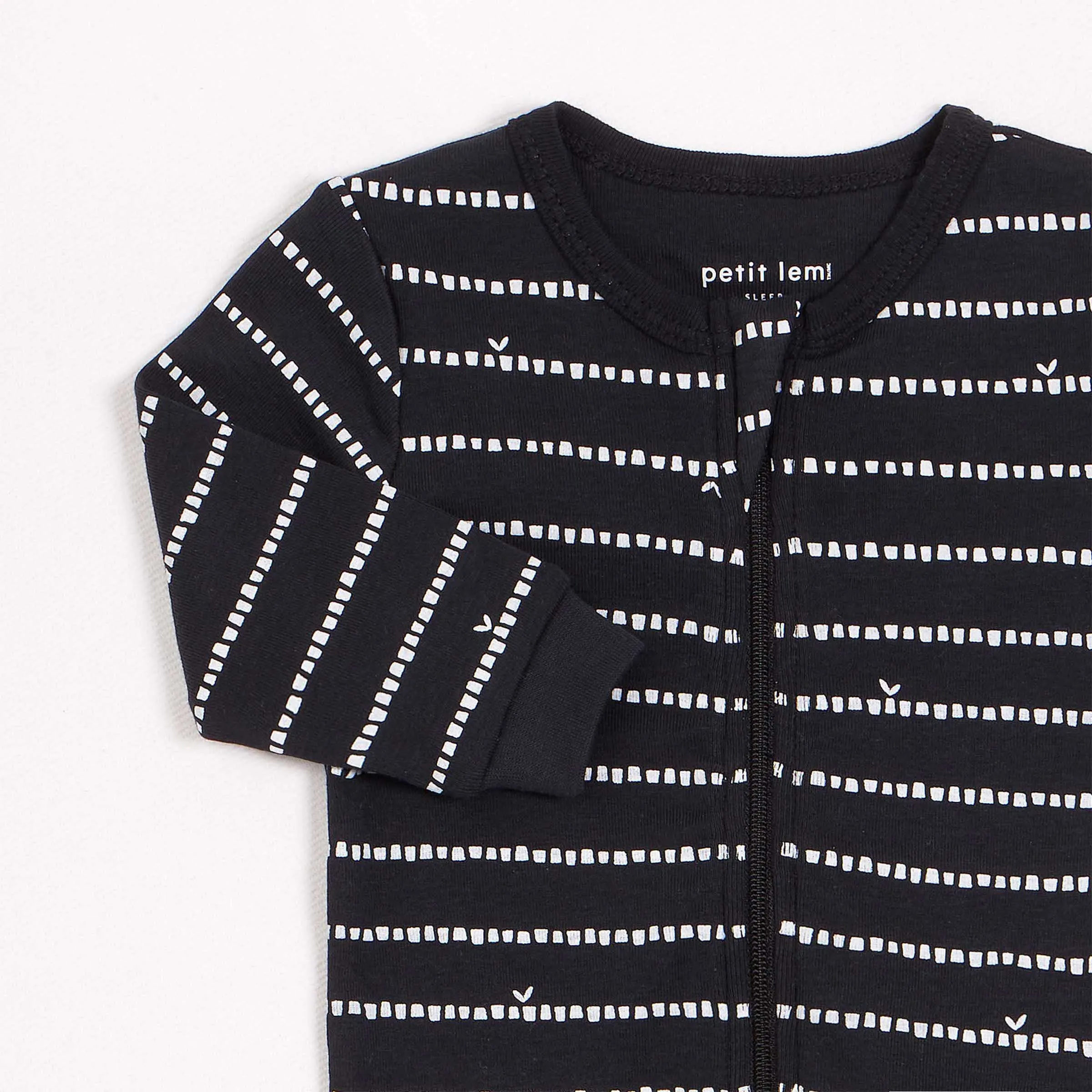 Bamboo Shoot Striped Print on Black Footed Sleeper