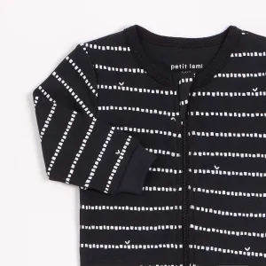 Bamboo Shoot Striped Print on Black Footed Sleeper