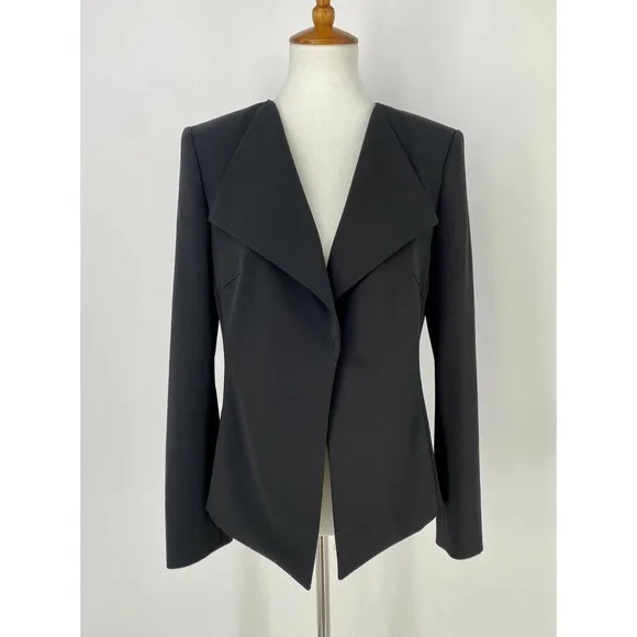 Basler Venice Black Pointed Hem Short Blazer Jacket Womens Size 38 US 8 Career