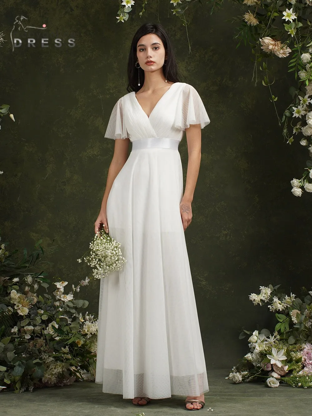 Beach Ivory Wedding Dresses For Women A-Line Puffer Short Sleeve