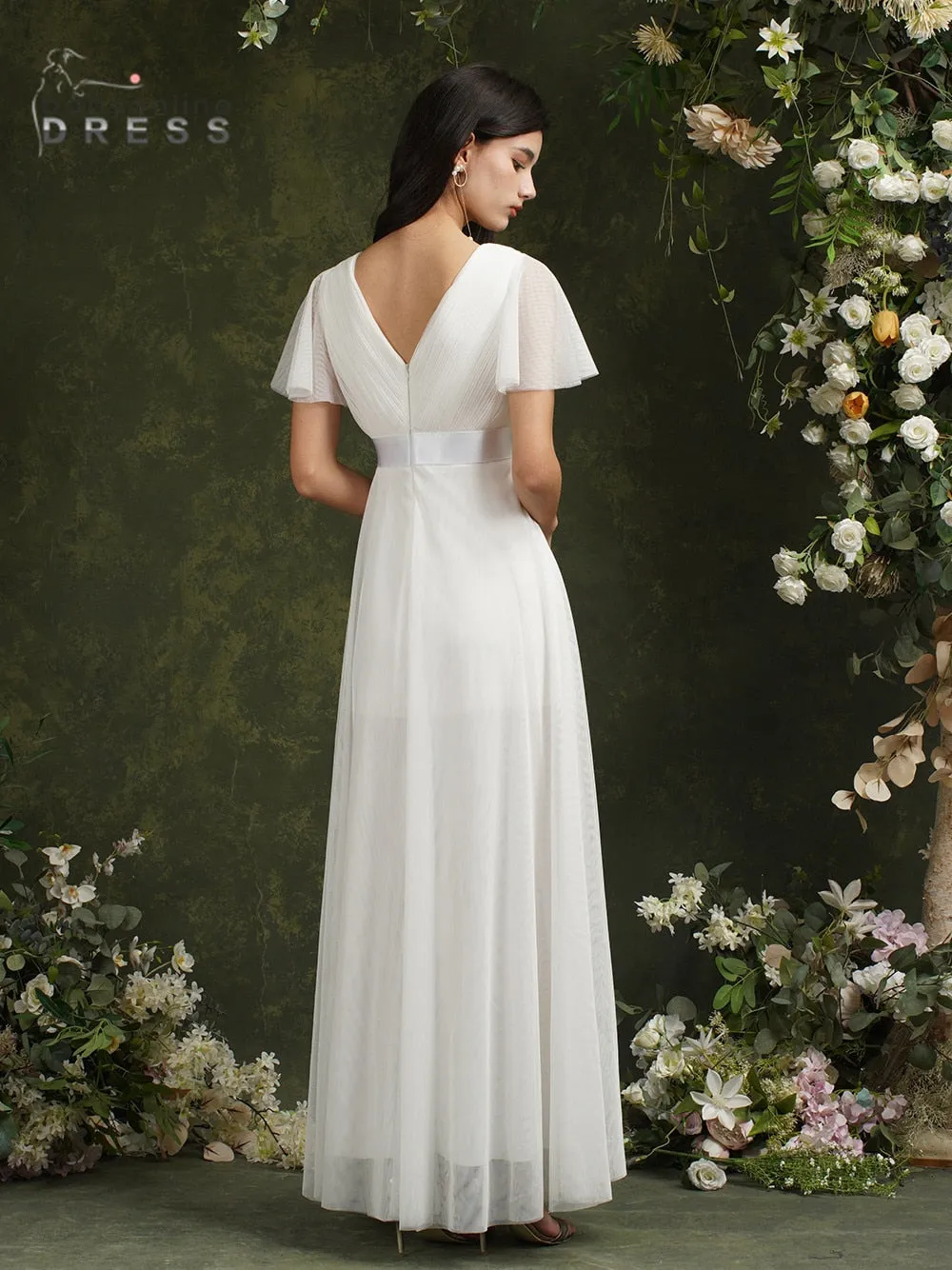Beach Ivory Wedding Dresses For Women A-Line Puffer Short Sleeve