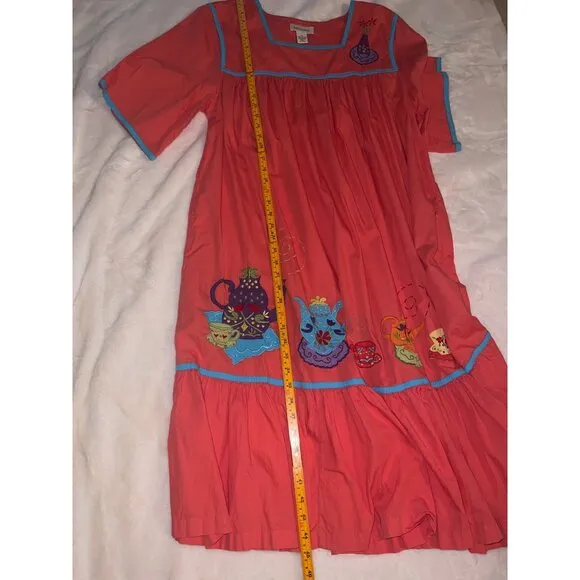 Bechamel XL Cotton Nightgown Lounge Dress 2 Pockets Teapot Embroidery
