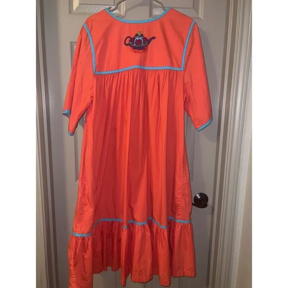 Bechamel XL Cotton Nightgown Lounge Dress 2 Pockets Teapot Embroidery