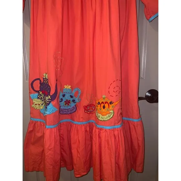 Bechamel XL Cotton Nightgown Lounge Dress 2 Pockets Teapot Embroidery
