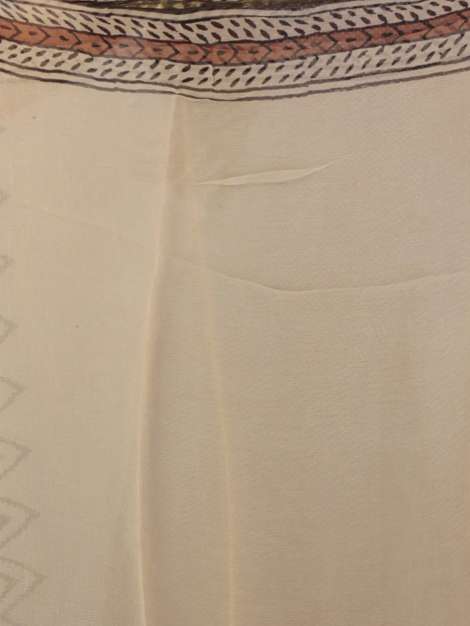 Beige Black Maroon Hand Block Printed Chiffon Saree - S031701813