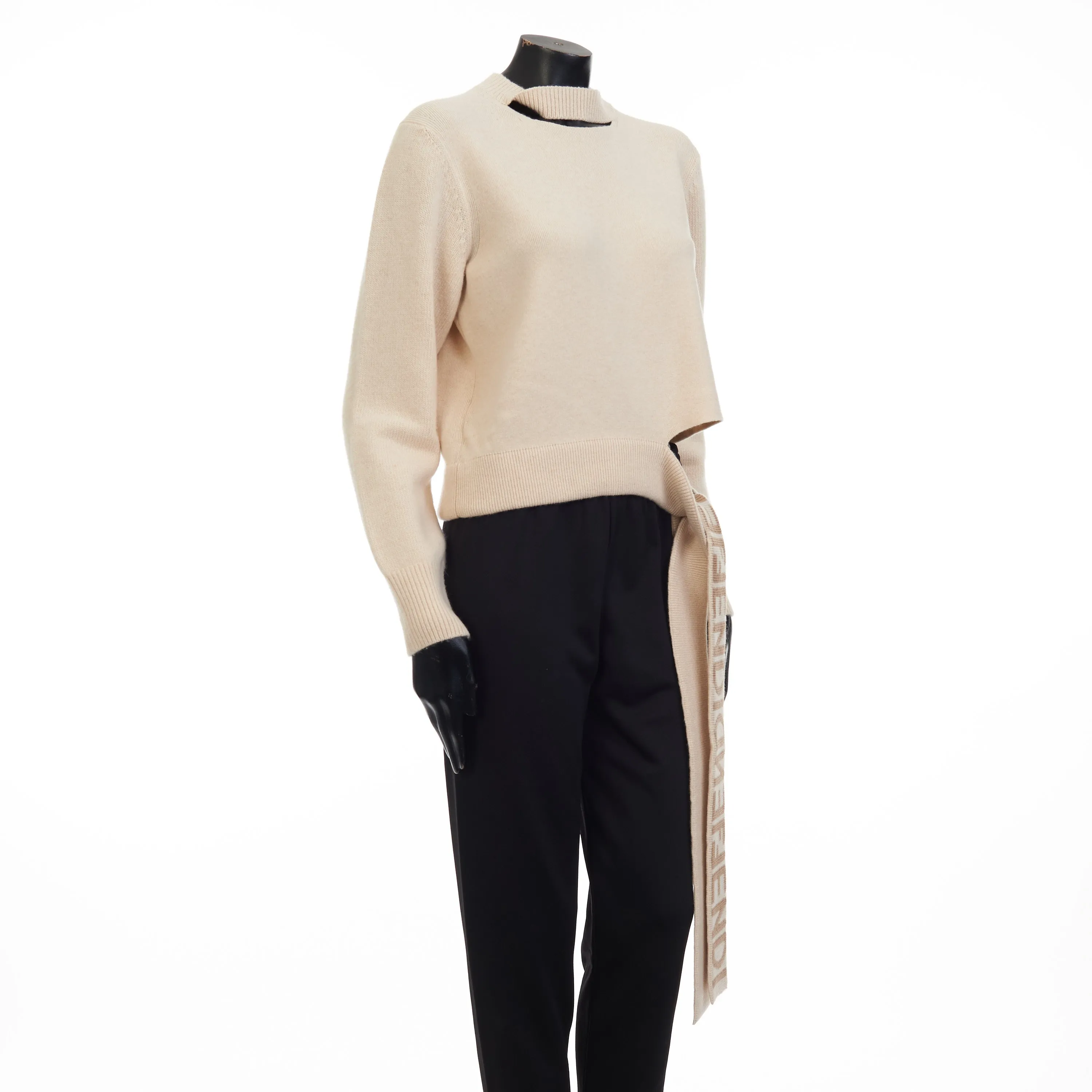 Beige Cashmere & Wool Sweater -  Fendi Mirror Logo Motif