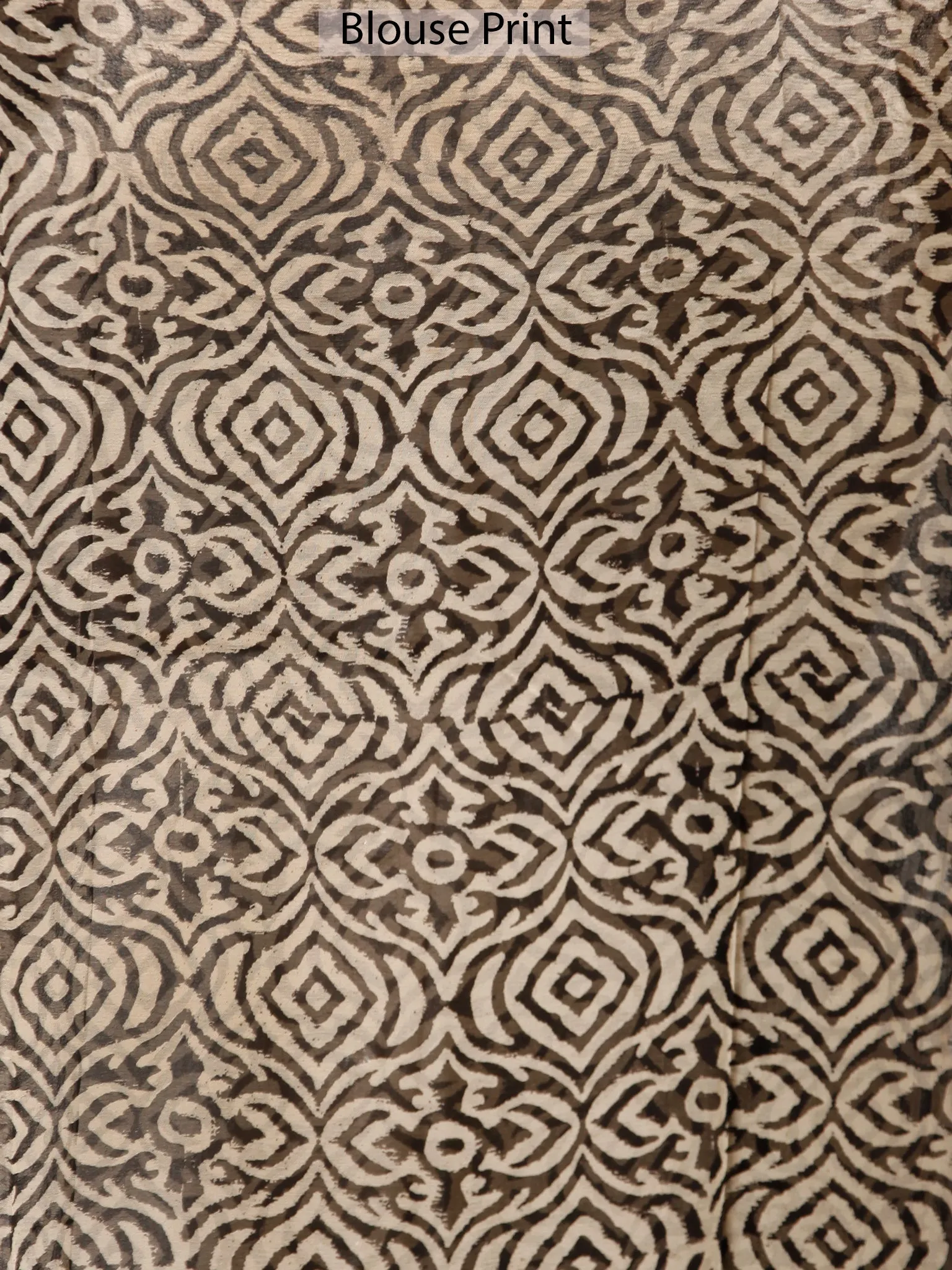 Beige Rust Black Hand Block Printed Chiffon Saree with Zari Border - S031703489