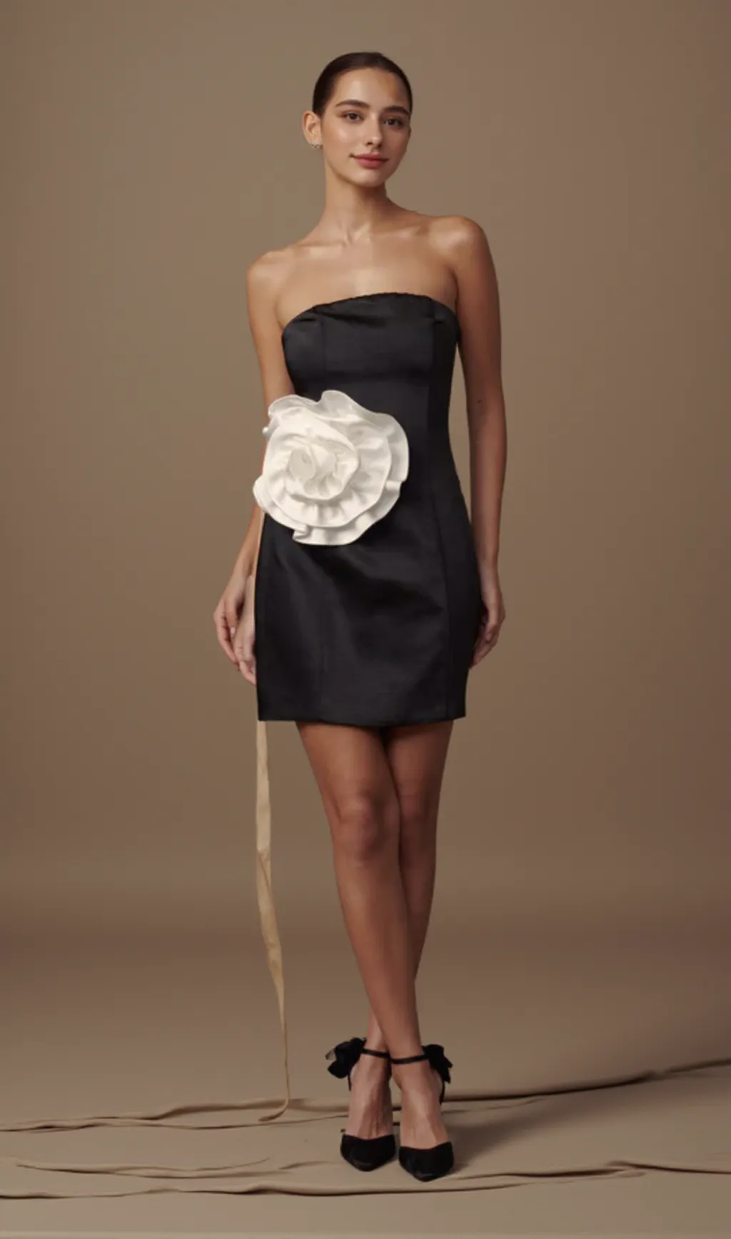 Bernadette Strapless Rose Mini Dress - Black