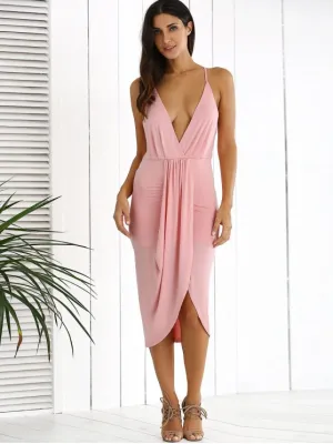 BerryBetty - Cheap Low Cut Draped Party Wear Tulip Dress