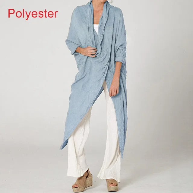 BerryBetty - Plus Size Women Tops and Blouse Autumn Vintage Long Blouses Casual Cowl Neck Long Sleeve Asymmetric Party Blusas 5XL