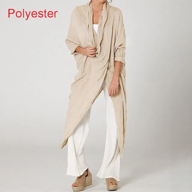BerryBetty - Plus Size Women Tops and Blouse Autumn Vintage Long Blouses Casual Cowl Neck Long Sleeve Asymmetric Party Blusas 5XL