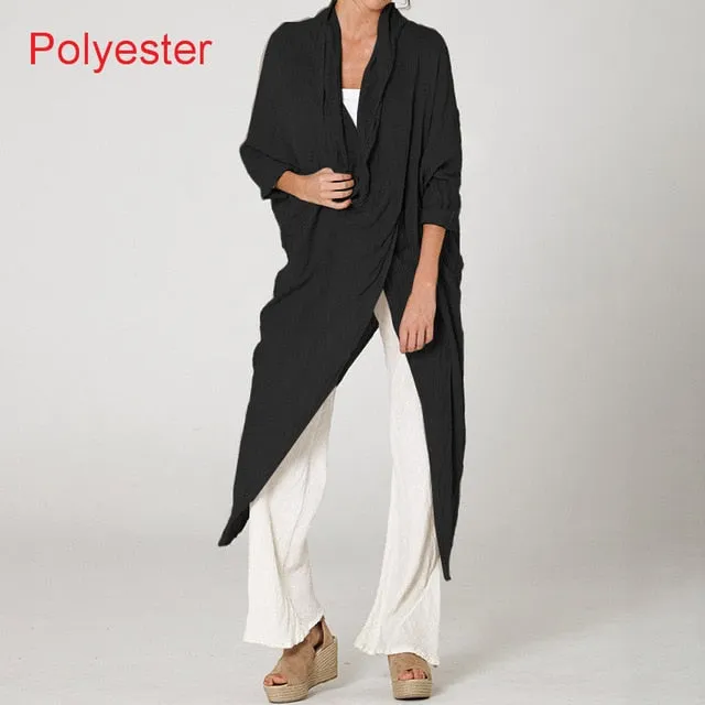 BerryBetty - Plus Size Women Tops and Blouse Autumn Vintage Long Blouses Casual Cowl Neck Long Sleeve Asymmetric Party Blusas 5XL
