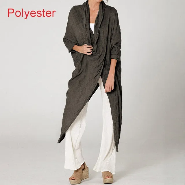 BerryBetty - Plus Size Women Tops and Blouse Autumn Vintage Long Blouses Casual Cowl Neck Long Sleeve Asymmetric Party Blusas 5XL