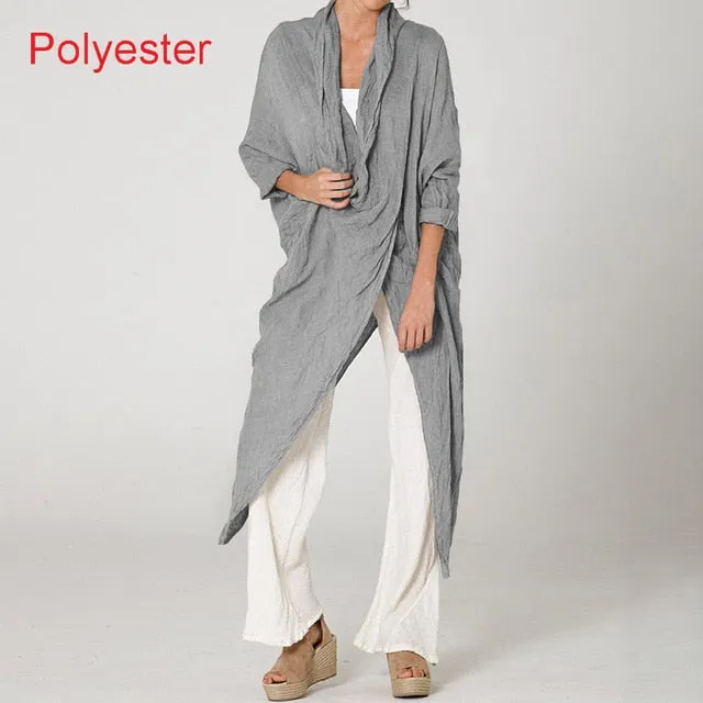 BerryBetty - Plus Size Women Tops and Blouse Autumn Vintage Long Blouses Casual Cowl Neck Long Sleeve Asymmetric Party Blusas 5XL