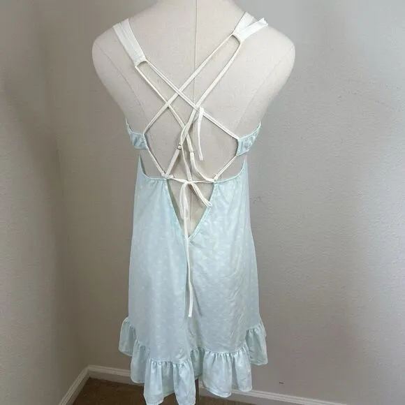 Betsey‎ Johnson Swiss Dot Smocked Waist Midi Slip Dress Night Gown Size Medium